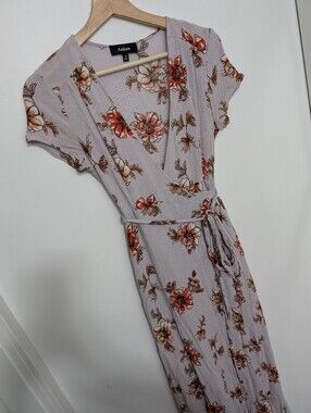 Aakaa Small Maxi Dress Summer Purple Flowers Long V-neck Wrap Cocktail Gown